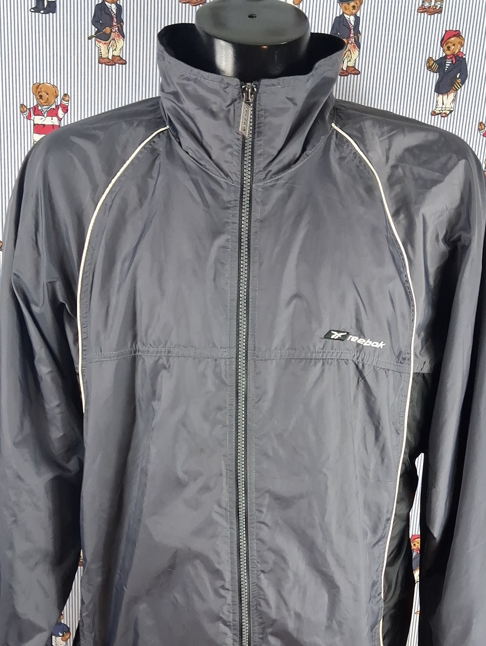 Y2k Reebok Lined Gray & Black Colorblock XL Baggy Full Zip Windbreaker Suit